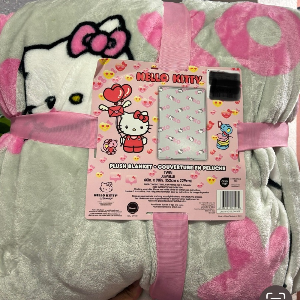 Hello Kitty Pink and White Plush Throw